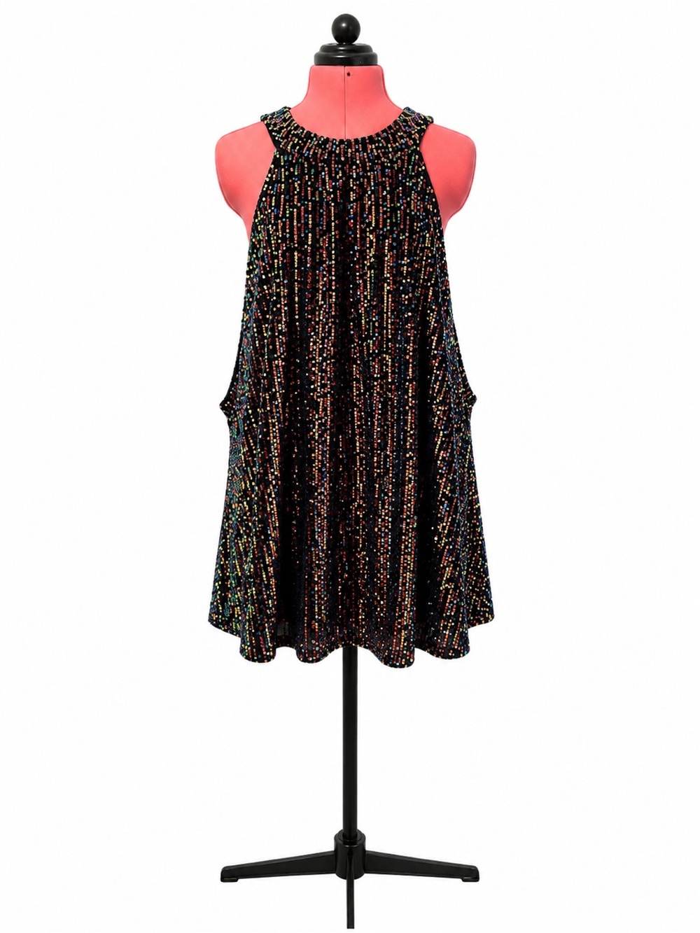 Rose Gold Multicolor Sequin Halter Top | Women’s XL | Glam Party Tank